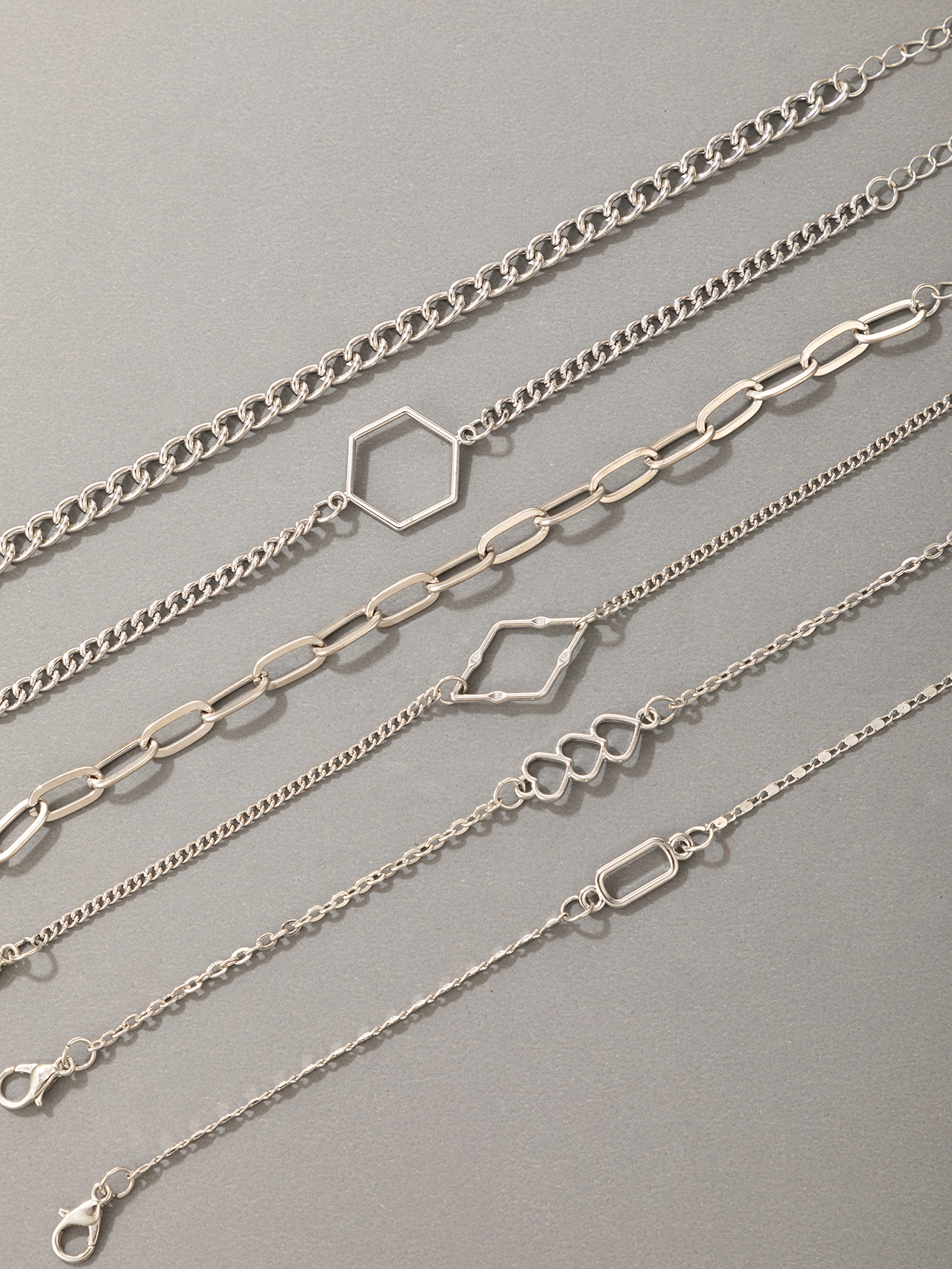 2021 New Jewelry Heart Six-piece Geometric Square Diamond Bracelet Set display picture 4