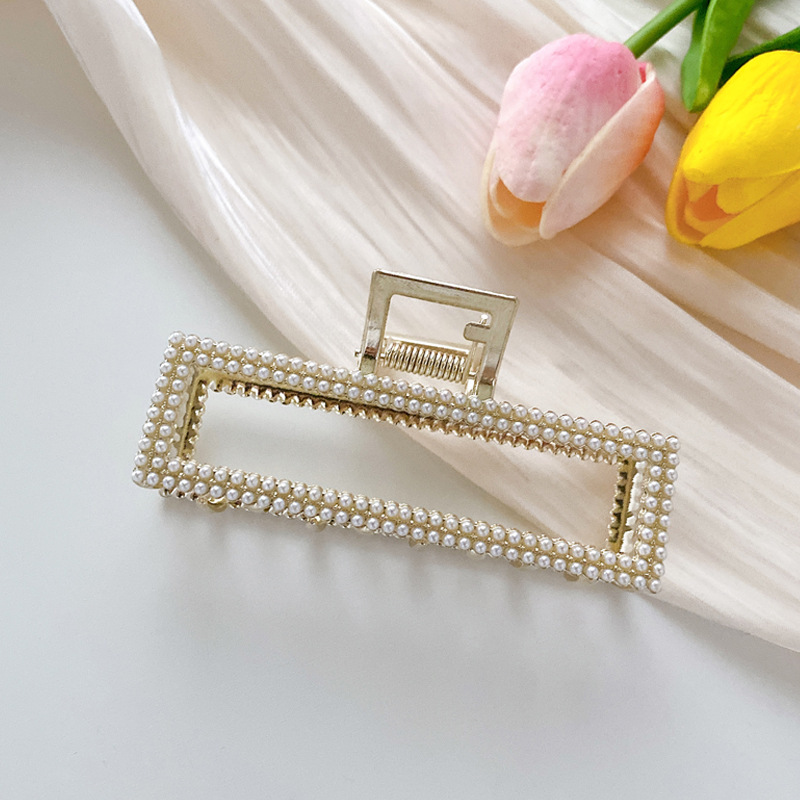 Korean Alloy Grabbing Clip Geometric Double Drainage Diamond Pearl Hair Clip display picture 4