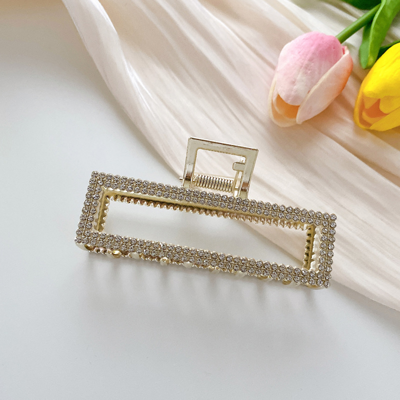 Korean Alloy Grabbing Clip Geometric Double Drainage Diamond Pearl Hair Clip display picture 5