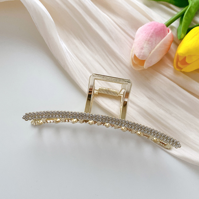 Korean Alloy Grabbing Clip Geometric Double Drainage Diamond Pearl Hair Clip display picture 6