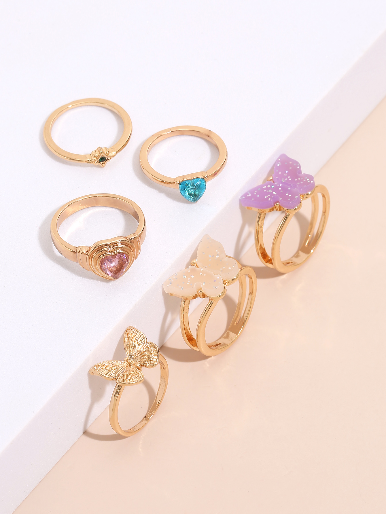 Fashion Personality Sweet Street Shooting Butterfly Heart Star Multi-piece Ring display picture 1