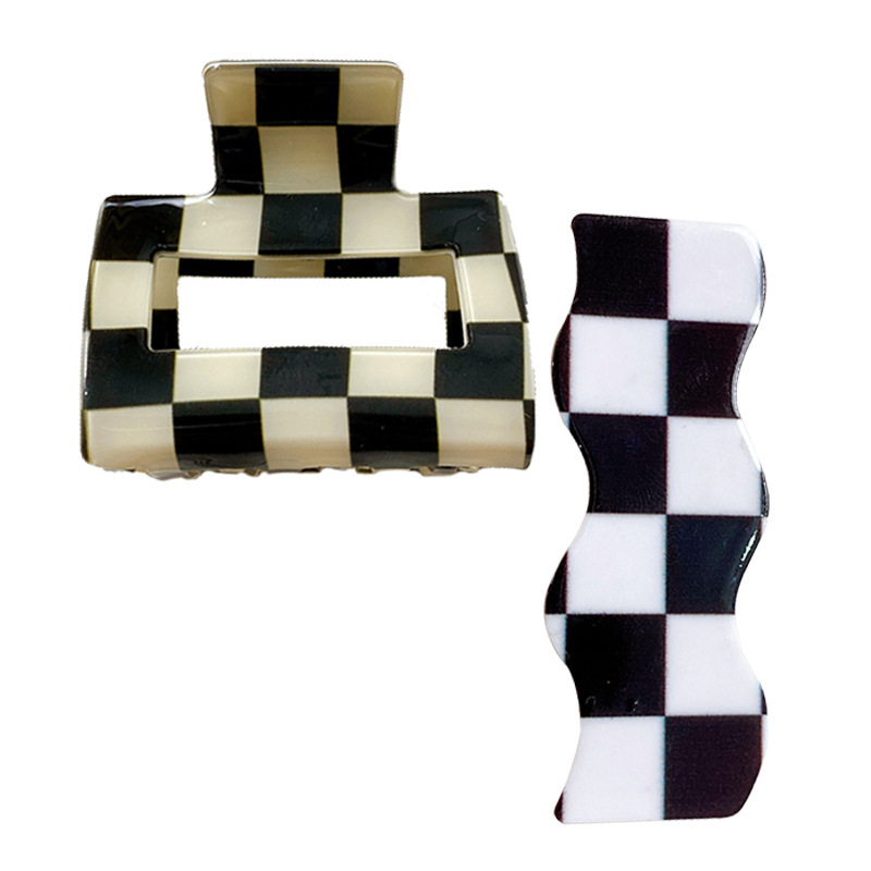 Pvc Material Black And White Checkerboard Square Acrylic Hair Shark Clip display picture 5