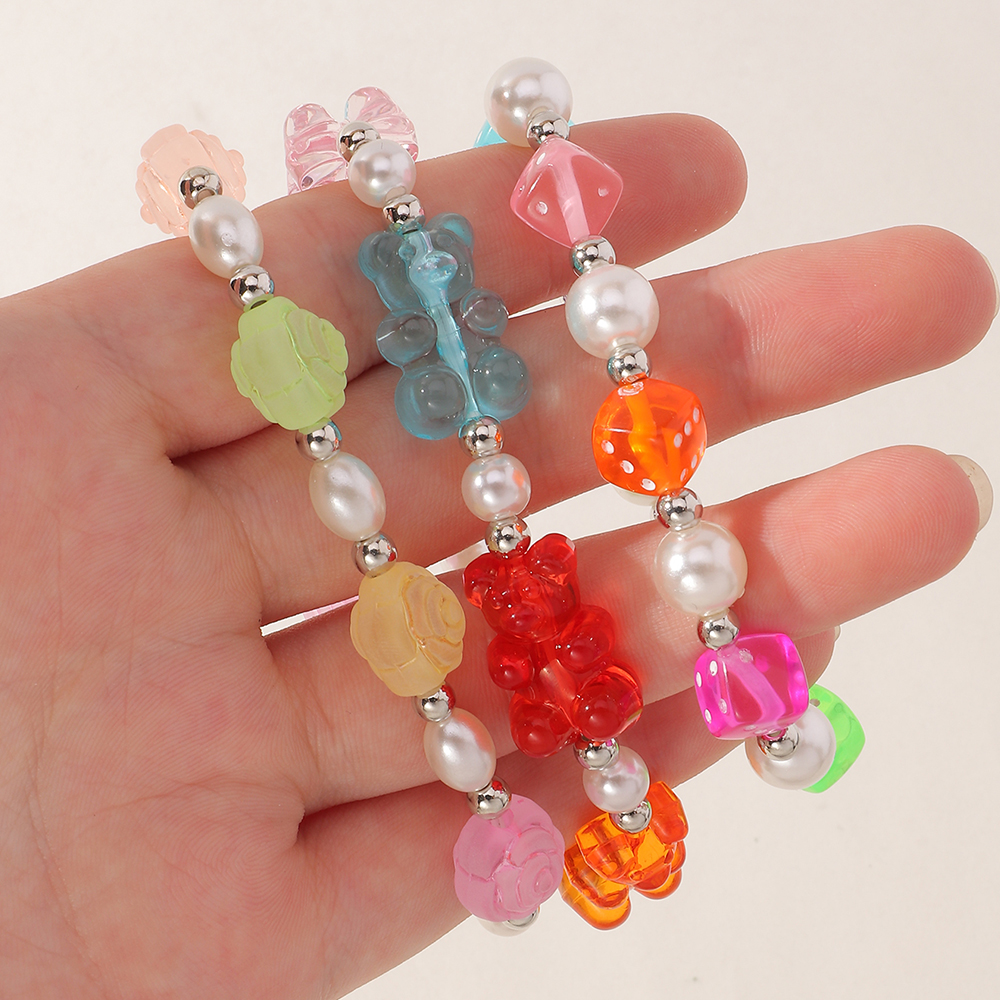 Cute Transparent Bear Pearl Contrast Bracelet Set display picture 1