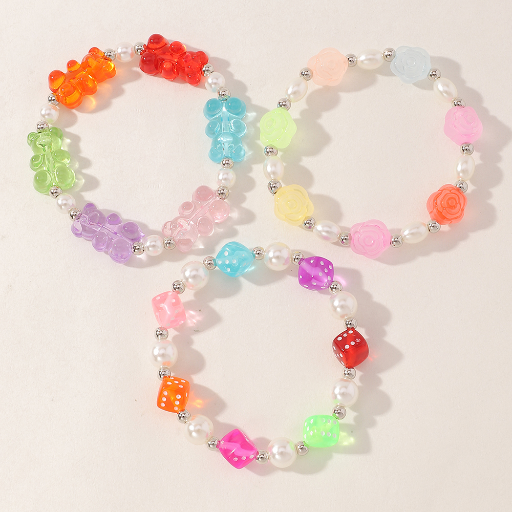 Cute Transparent Bear Pearl Contrast Bracelet Set display picture 2