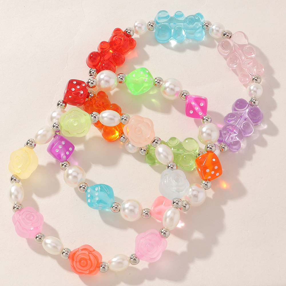 Cute Transparent Bear Pearl Contrast Bracelet Set display picture 3