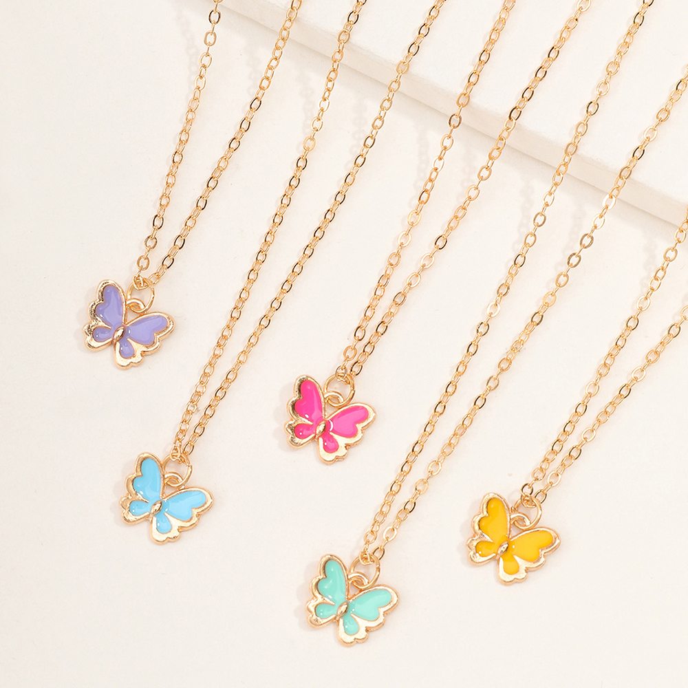 Simple Colorful Butterfly Pendant Necklace Set display picture 1
