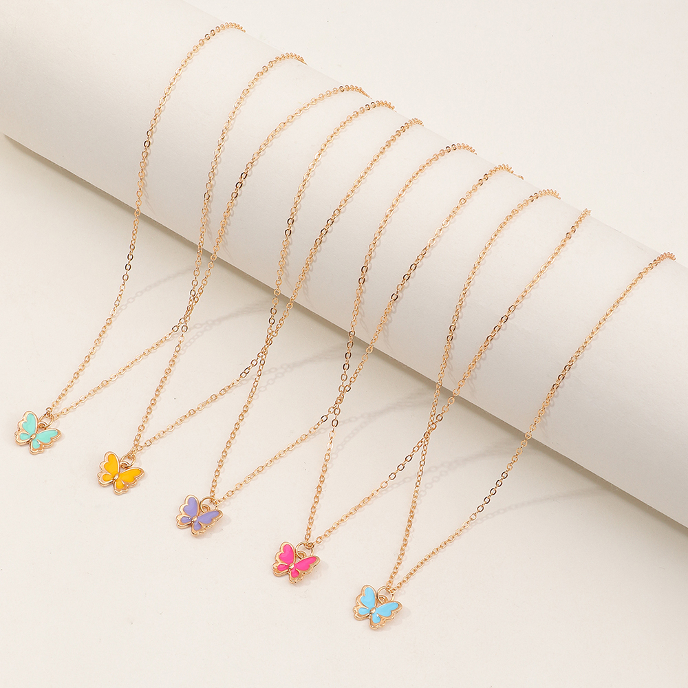 Simple Colorful Butterfly Pendant Necklace Set display picture 2