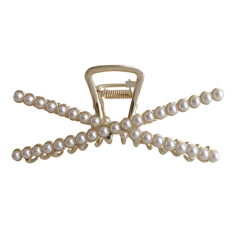 Korea Alloy Pearl Rhinestone X-shaped Gripping Clip Cross Hairpin Back Head Shark Clip display picture 5