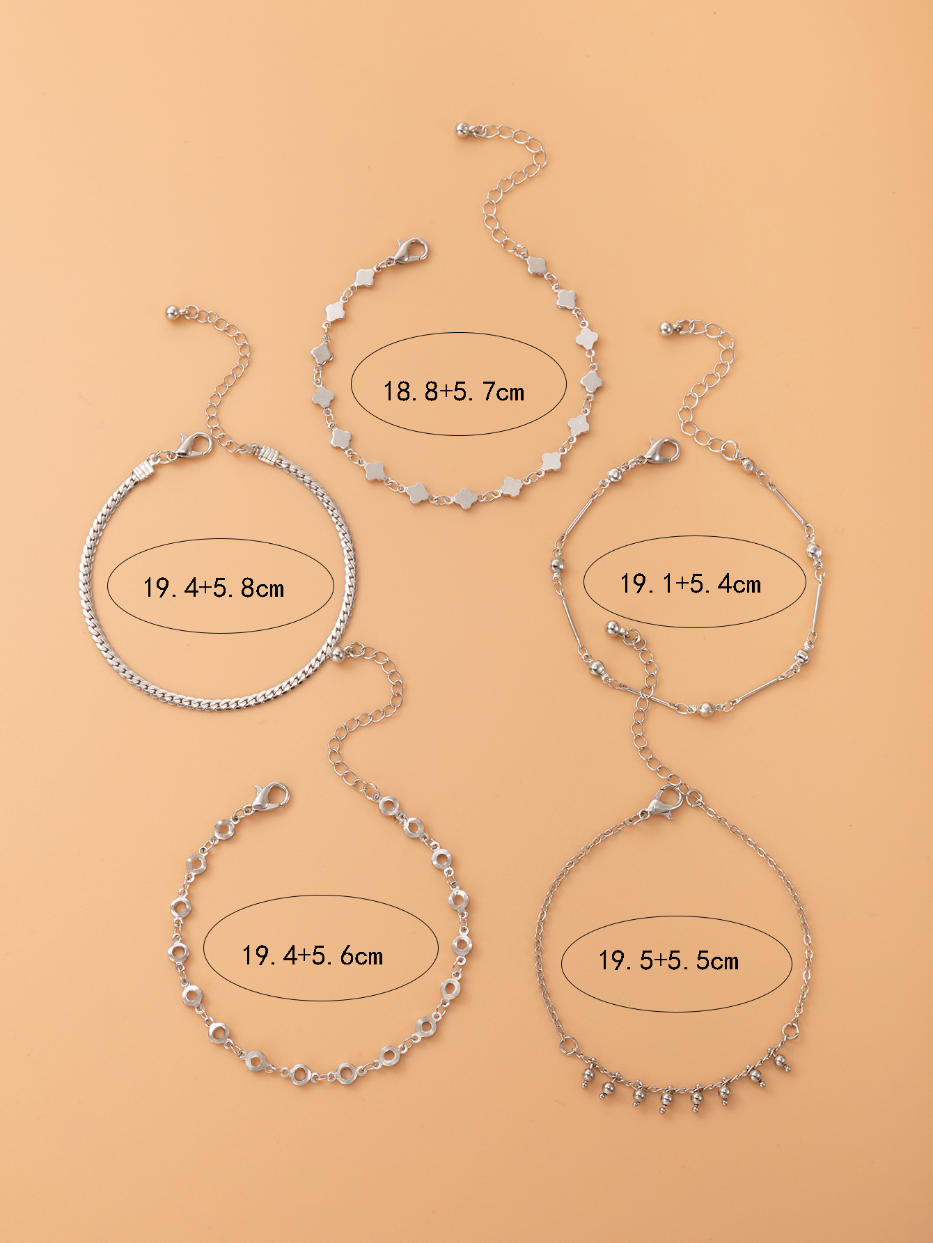 2021 New Jewelry Silver Star Bracelet Five-piece Geometric Bracelet Set display picture 1