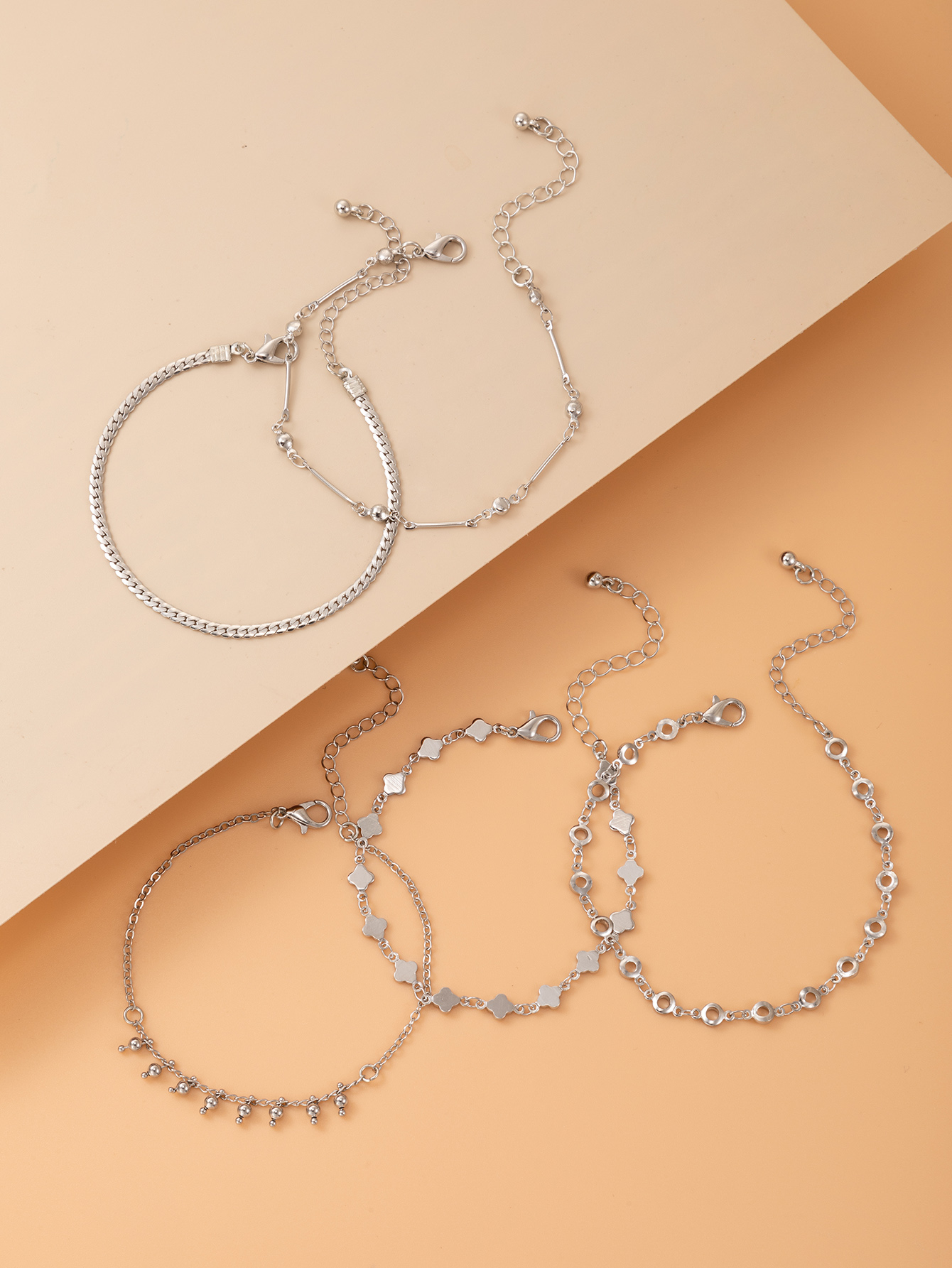 2021 New Jewelry Silver Star Bracelet Five-piece Geometric Bracelet Set display picture 3