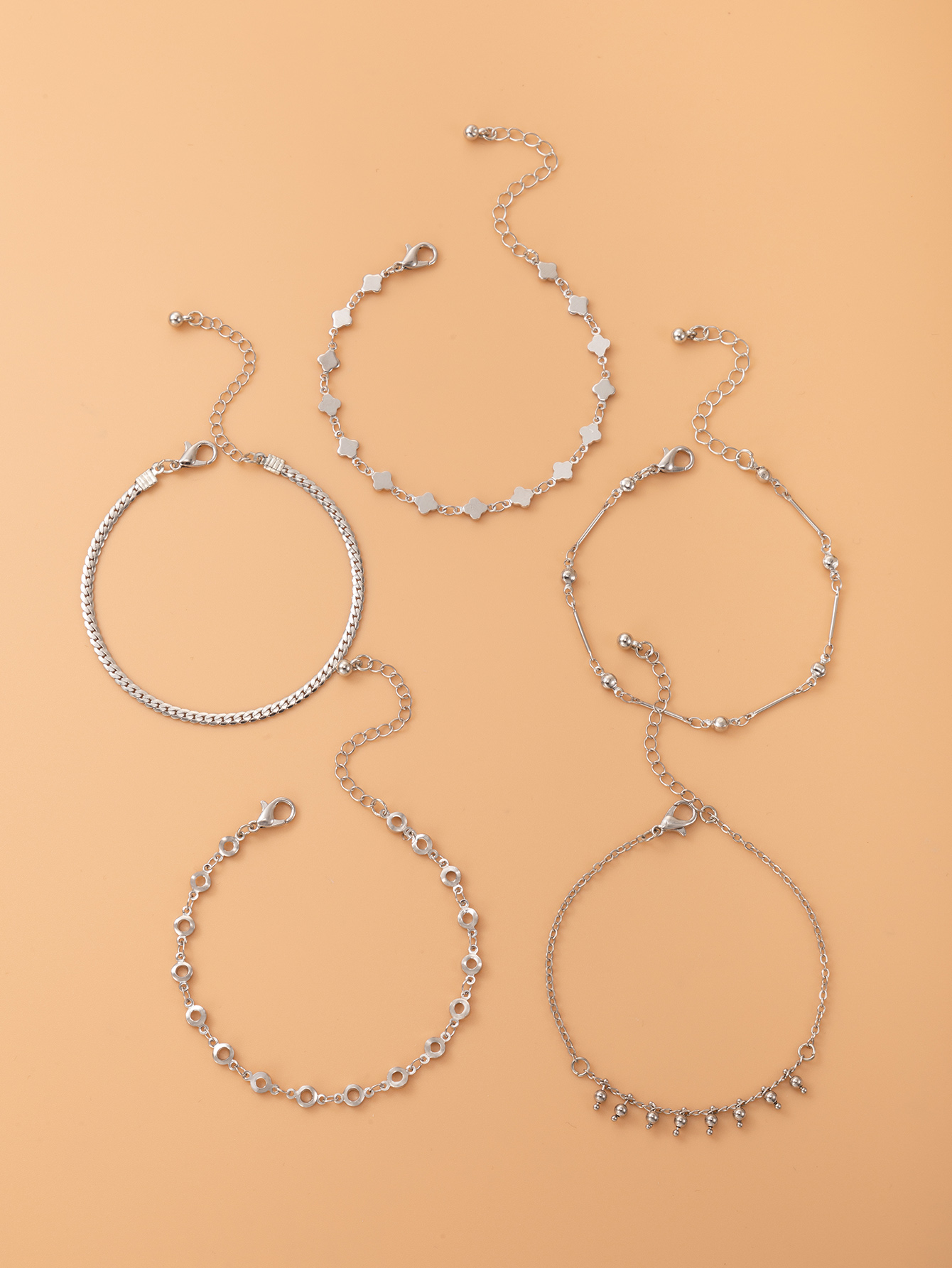 2021 New Jewelry Silver Star Bracelet Five-piece Geometric Bracelet Set display picture 5