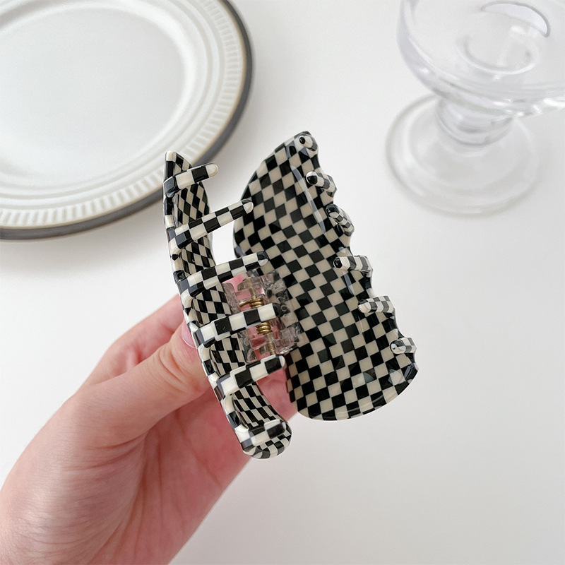 Small Square Semicircle Acetic Acid Catch Clip Hairpin Plaid Disc Hair Shark Clip display picture 4