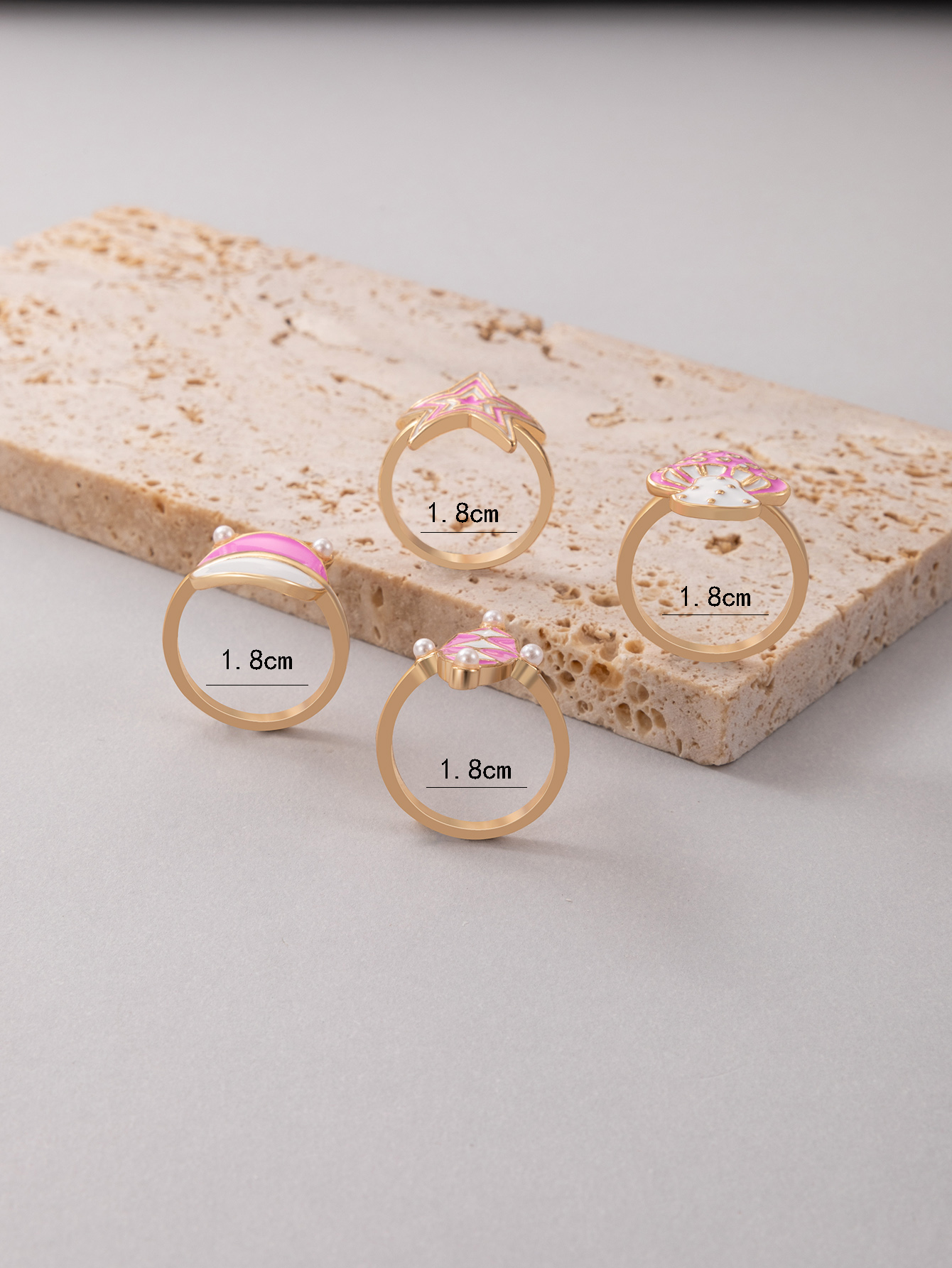 New Jewelry Pink Mushroom Star Drop Oil Ring Four Piece Set display picture 1