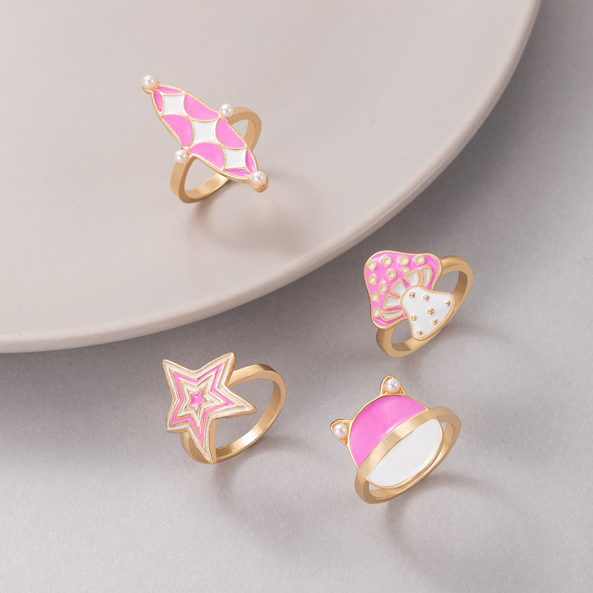 New Jewelry Pink Mushroom Star Drop Oil Ring Four Piece Set display picture 2