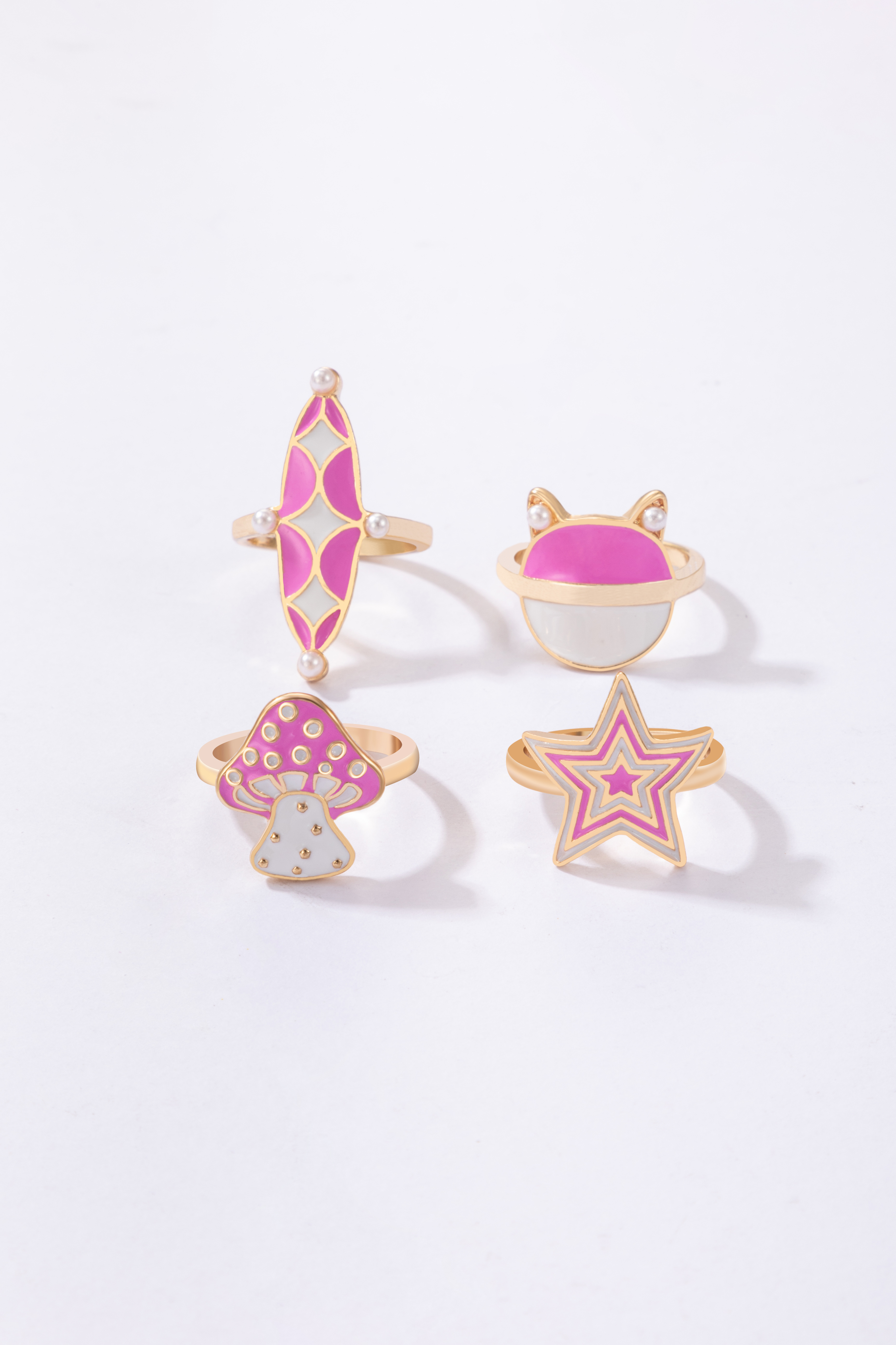 New Jewelry Pink Mushroom Star Drop Oil Ring Four Piece Set display picture 3