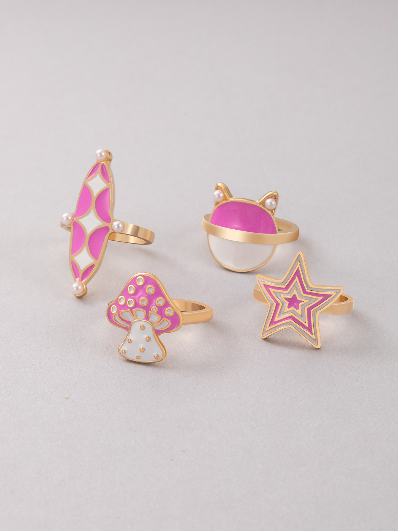 New Jewelry Pink Mushroom Star Drop Oil Ring Four Piece Set display picture 4