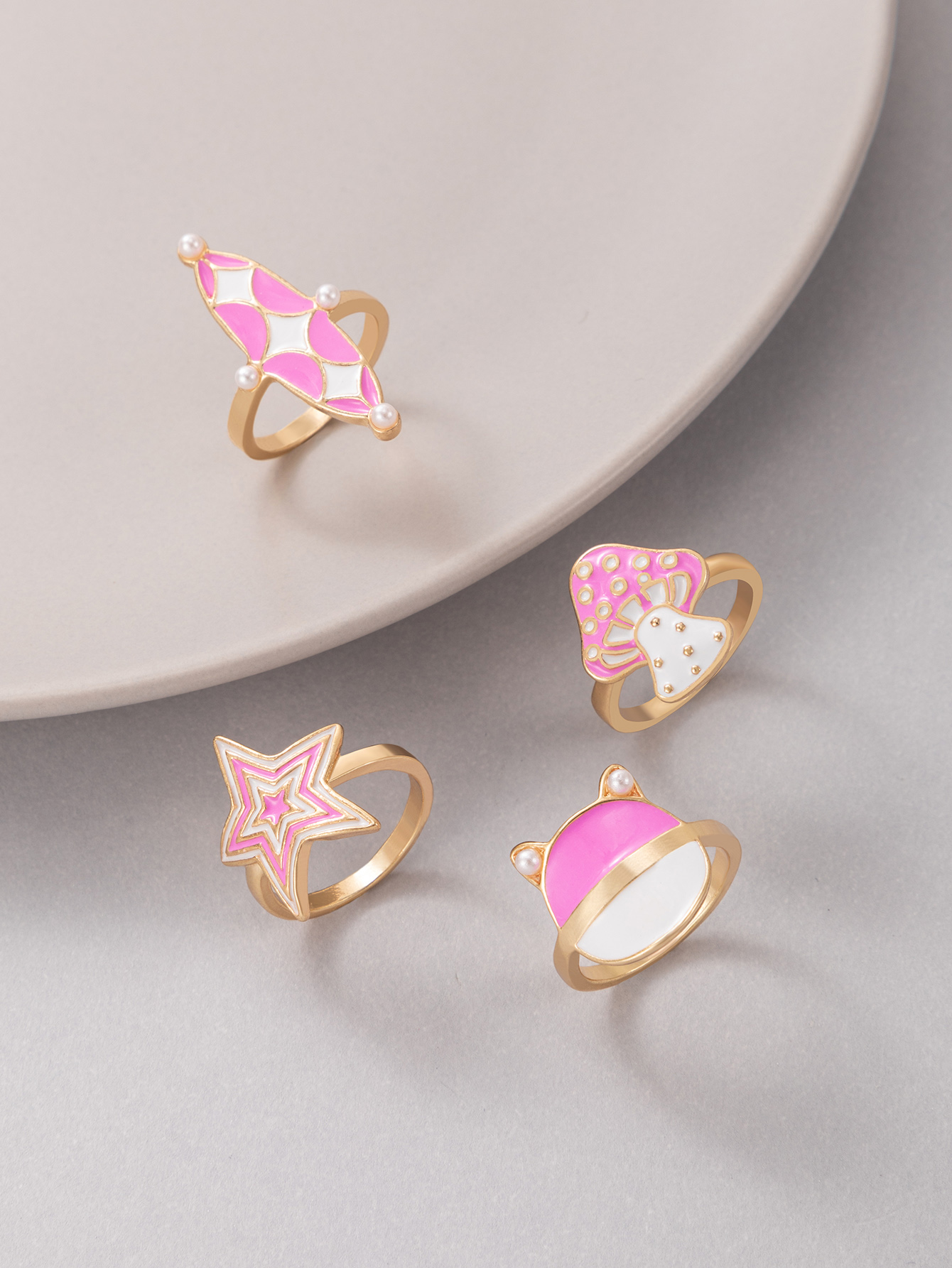 New Jewelry Pink Mushroom Star Drop Oil Ring Four Piece Set display picture 5