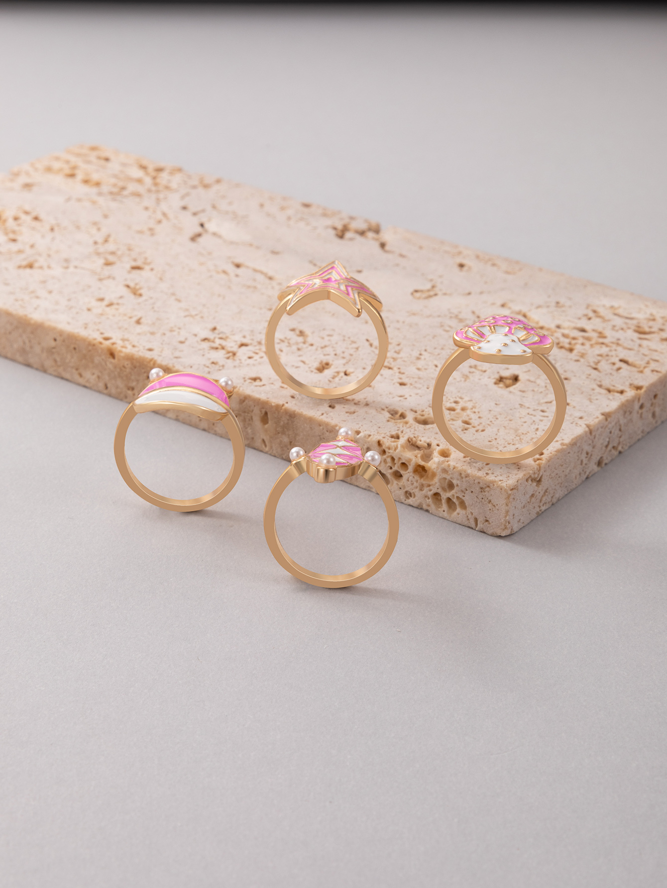 New Jewelry Pink Mushroom Star Drop Oil Ring Four Piece Set display picture 6
