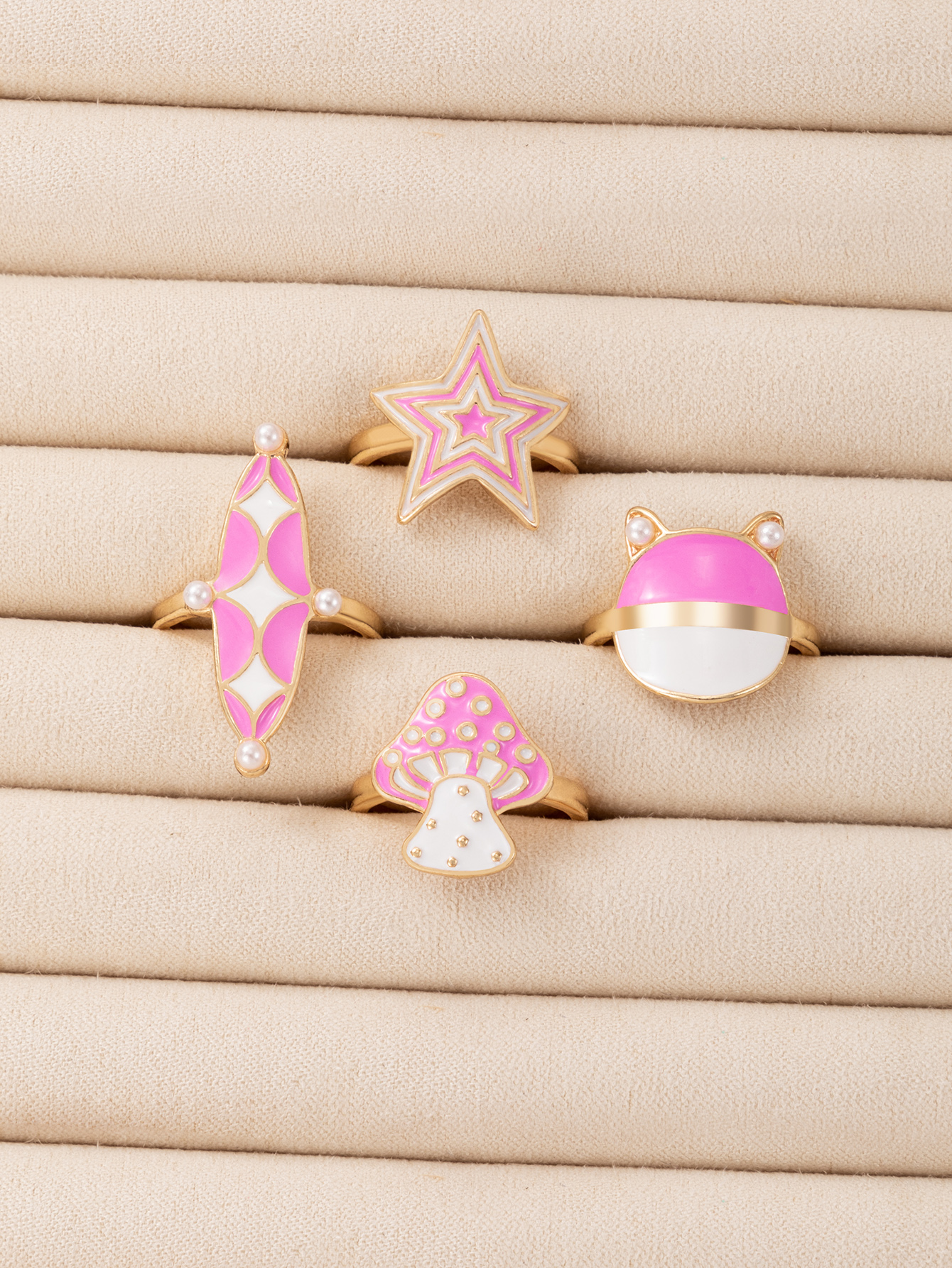 New Jewelry Pink Mushroom Star Drop Oil Ring Four Piece Set display picture 7