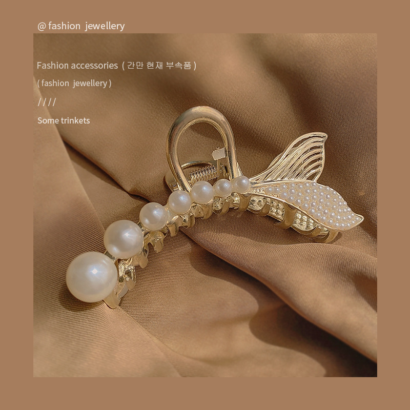 Cola De Sirena Catch Clip Fish Tail Hair Clip Tocado Pearl Elegante Shark Clip Hair Jewelry display picture 1