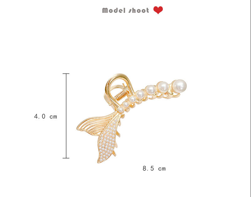 Cola De Sirena Catch Clip Fish Tail Hair Clip Tocado Pearl Elegante Shark Clip Hair Jewelry display picture 7