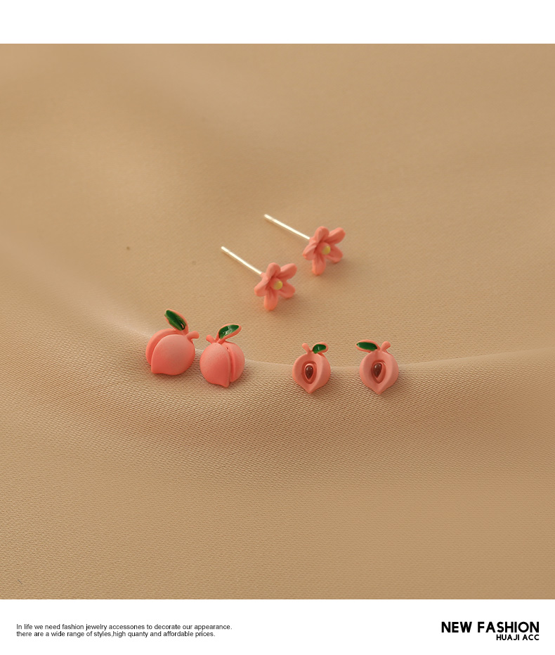 Rastros De Flores Coreanas Peach Blossom Peach 2021 Nuevos Pendientes Combinados Simples De Moda display picture 4