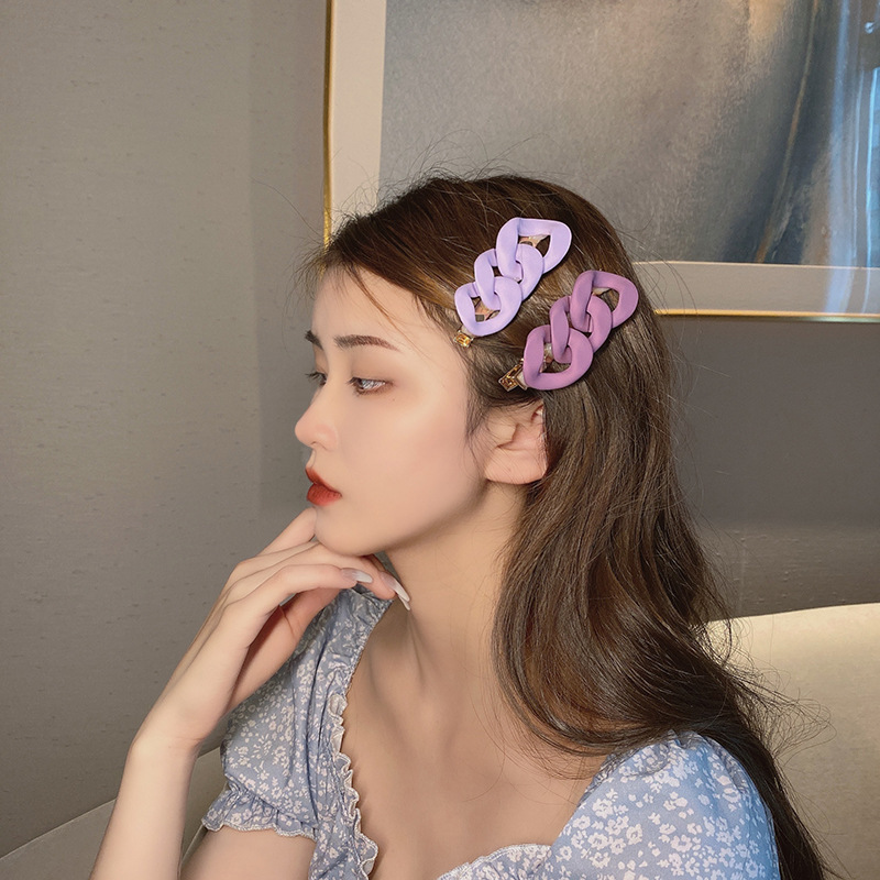 Korean Headdress Hair Card Morandi Color Chain Twist Hairpin Duckbill Clip display picture 4