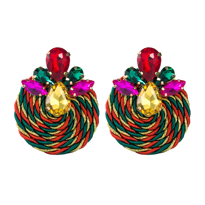 Personalized Design Big Water Drop Colored Glass Diamond Elastic Rope Braided Earrings For Women display picture 13