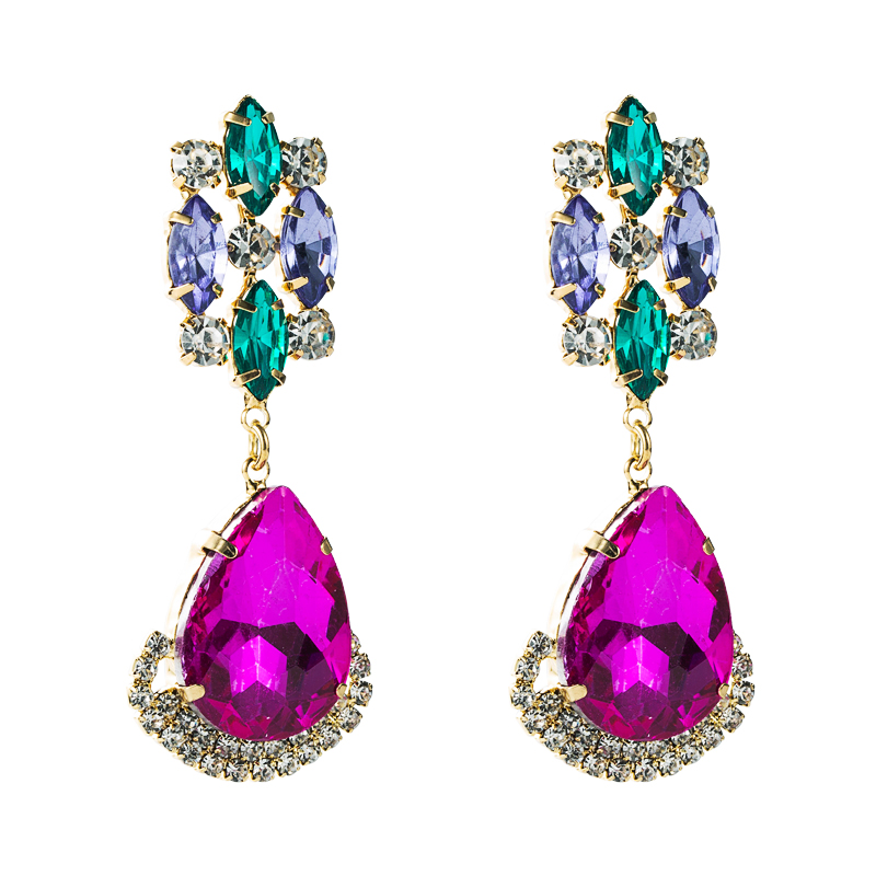 Fashion Multi-layer Color Rhinestone Drop-shaped Glass Diamond Earrings display picture 3