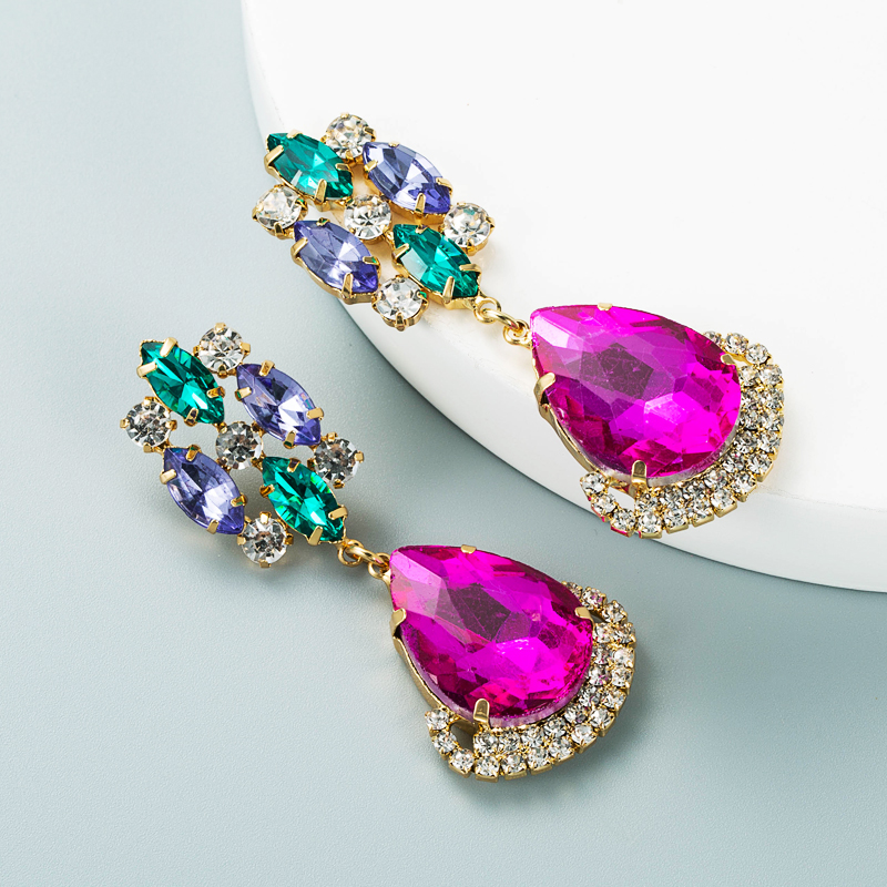 Fashion Multi-layer Color Rhinestone Drop-shaped Glass Diamond Earrings display picture 4