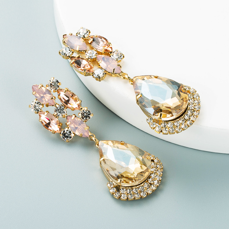 Fashion Multi-layer Color Rhinestone Drop-shaped Glass Diamond Earrings display picture 5