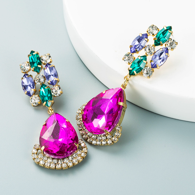 Fashion Multi-layer Color Rhinestone Drop-shaped Glass Diamond Earrings display picture 6