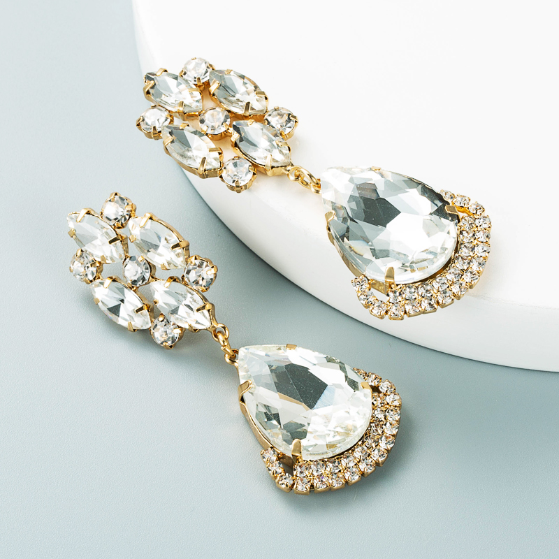 Fashion Multi-layer Color Rhinestone Drop-shaped Glass Diamond Earrings display picture 7