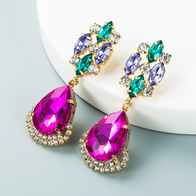 Fashion Multi-layer Color Rhinestone Drop-shaped Glass Diamond Earrings display picture 8