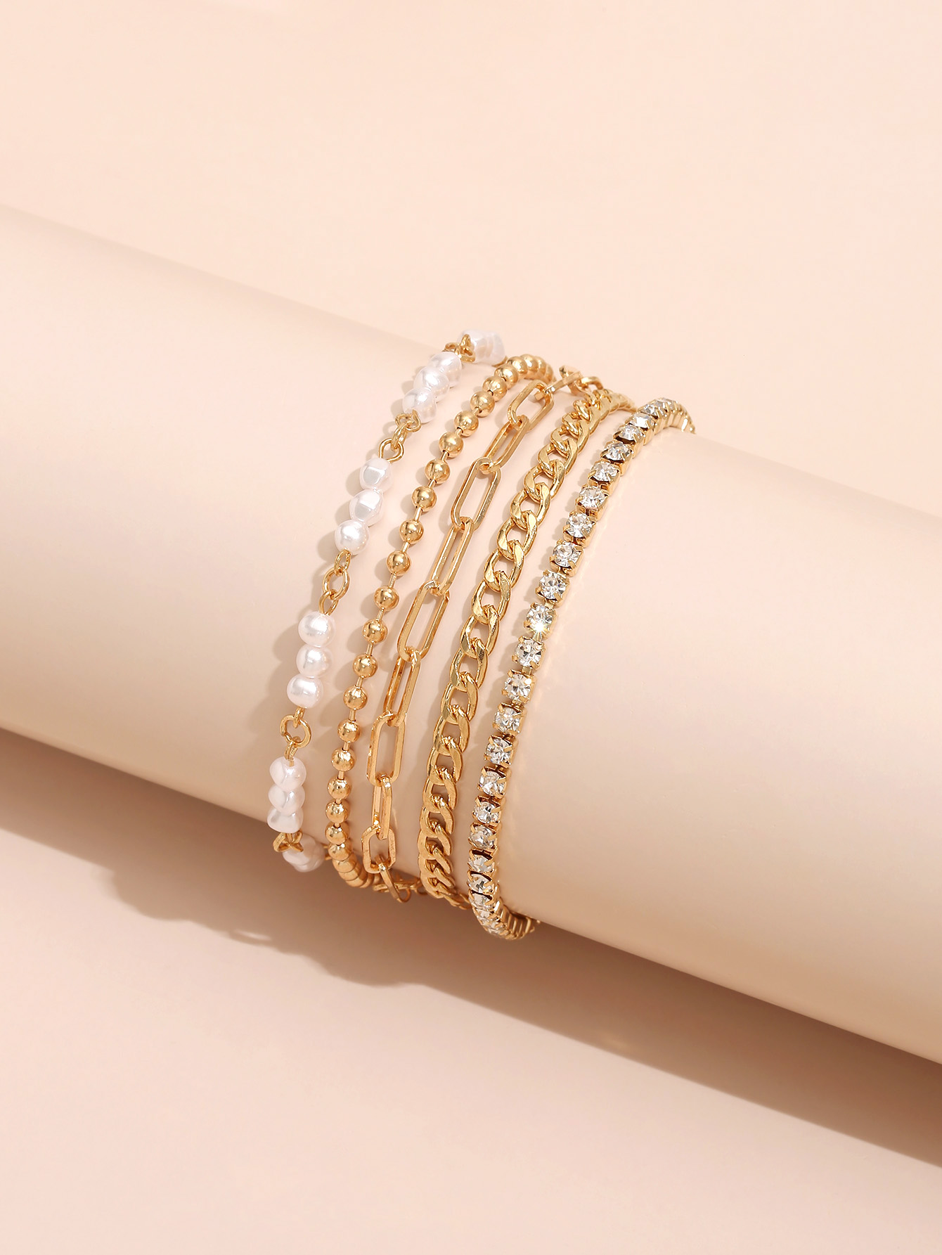 Fashion Personality Imitation Pearl Bead Chain Multi-piece Bracelet Jewelry display picture 1