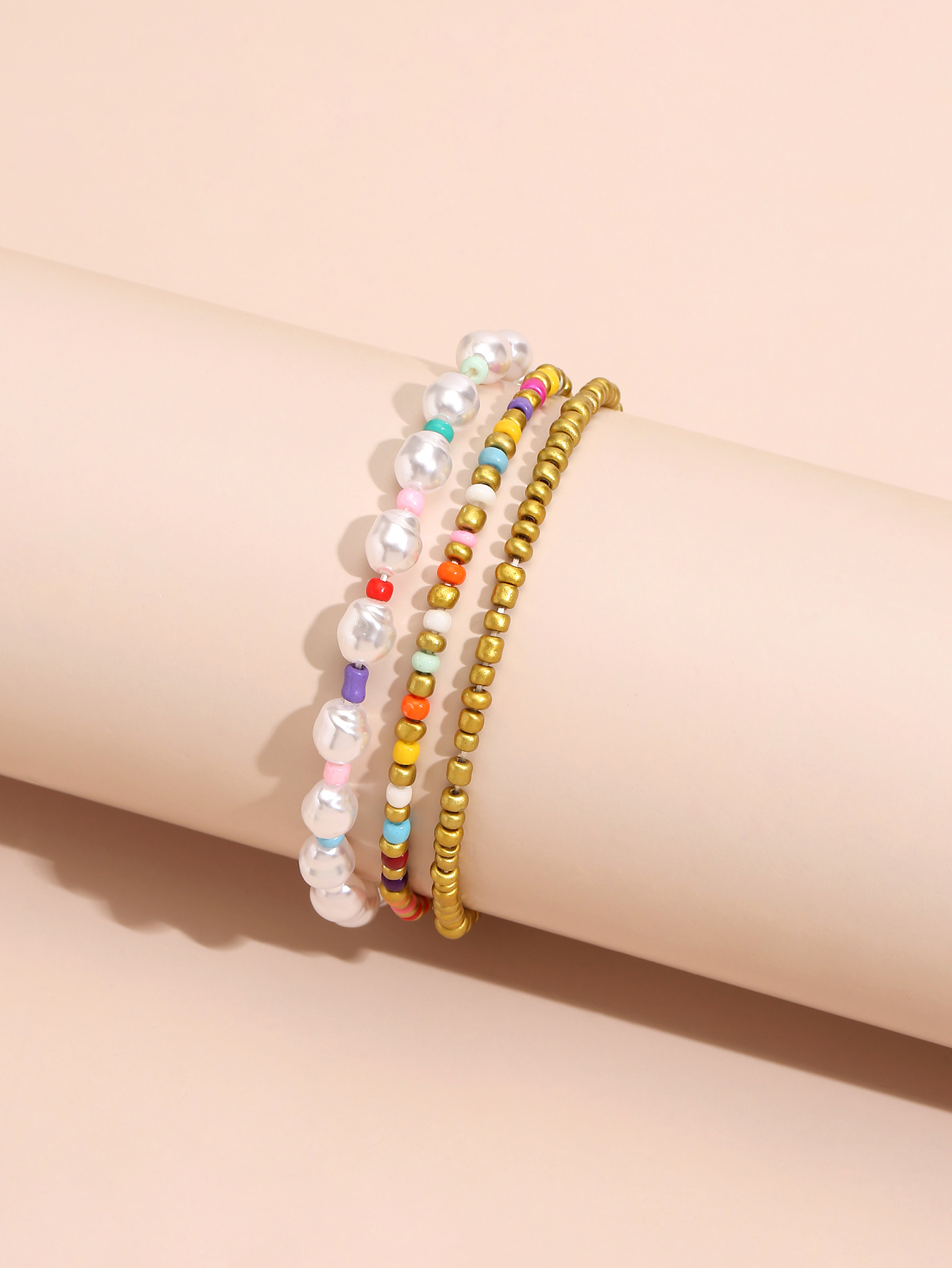 Color Rice Bead Imitation Pearl Three-piece Combination New Bracelet display picture 1