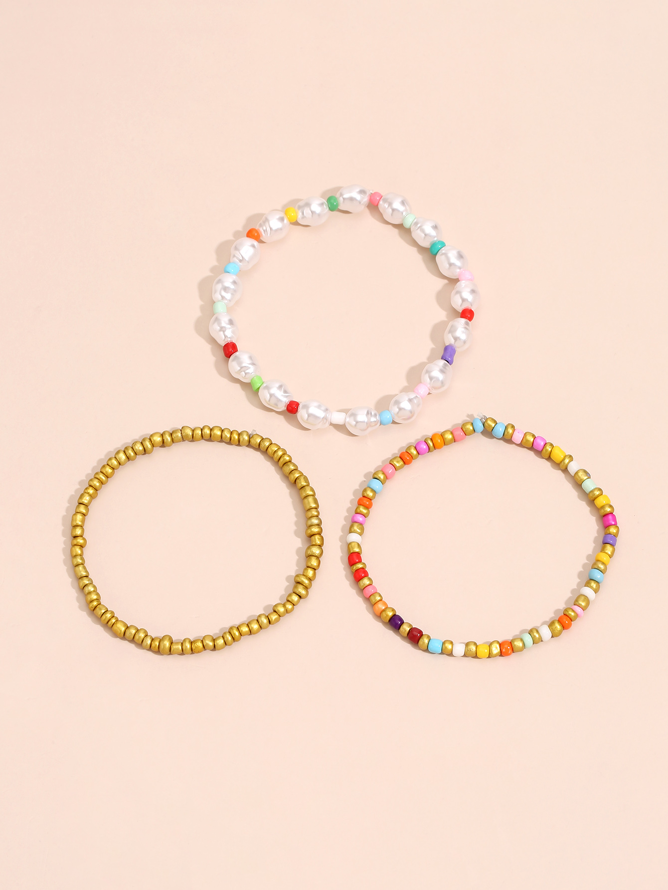 Color Rice Bead Imitation Pearl Three-piece Combination New Bracelet display picture 2