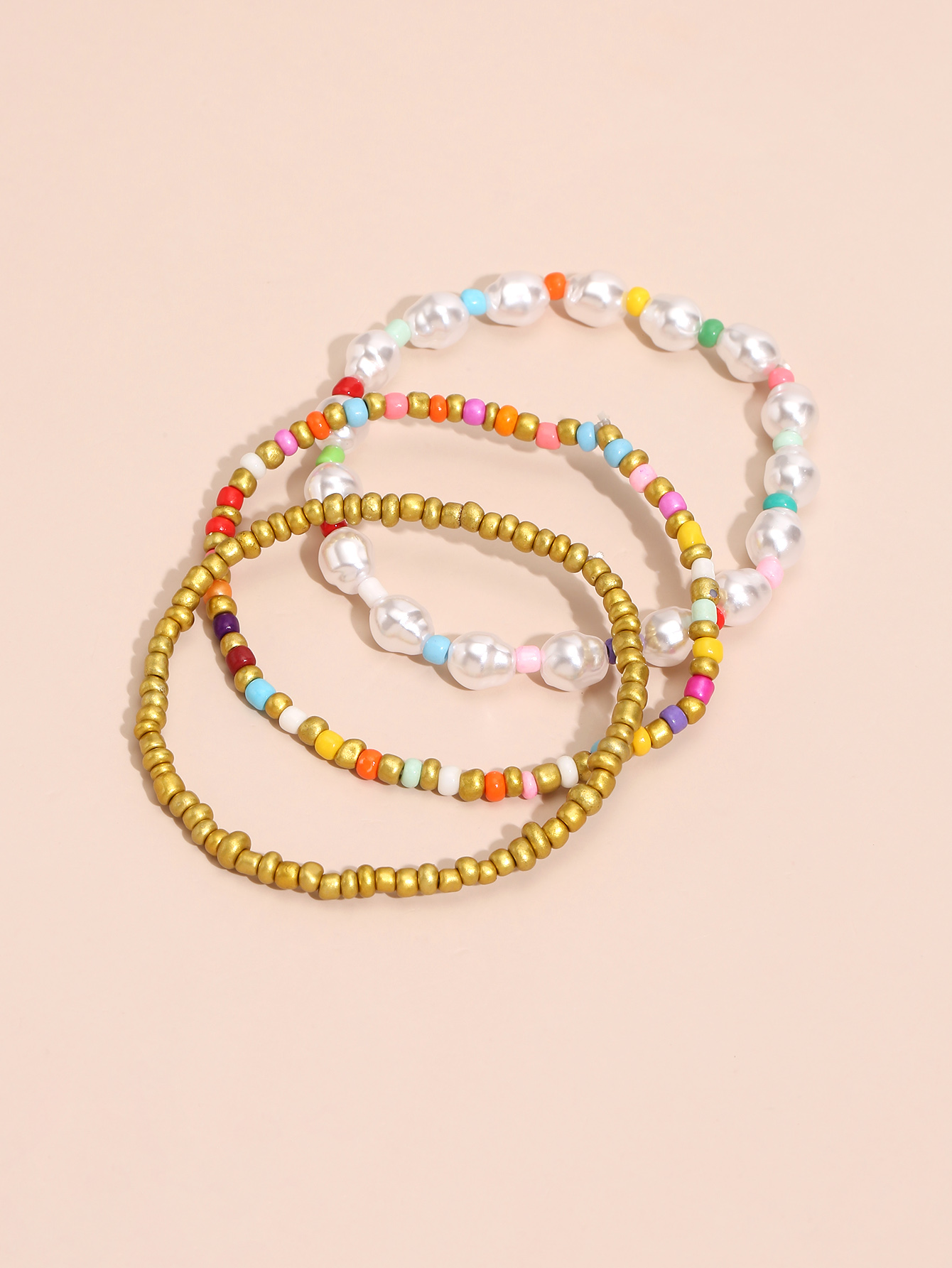 Color Rice Bead Imitation Pearl Three-piece Combination New Bracelet display picture 3