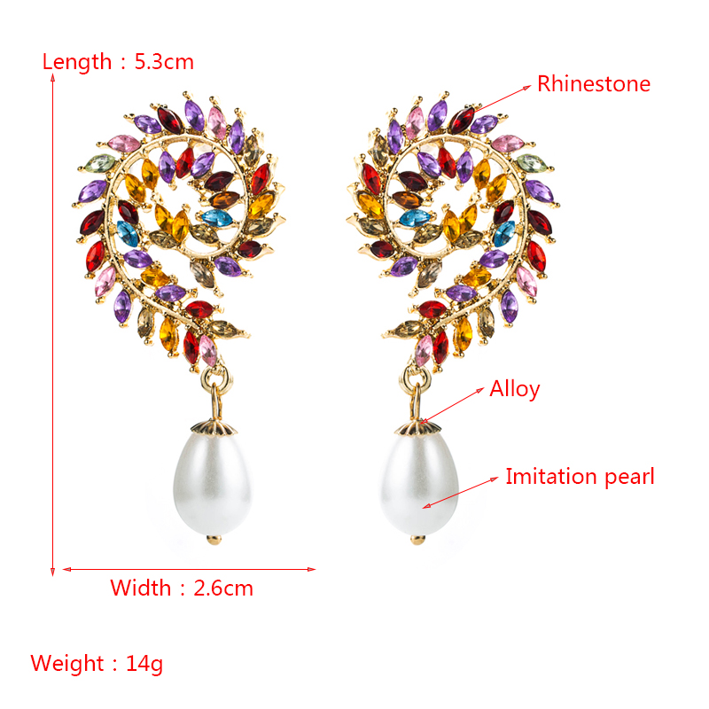 Boucles D&#39;oreilles En Perles D&#39;imitation Strass Couleur Diamant En Alliage Baroque À La Mode display picture 1