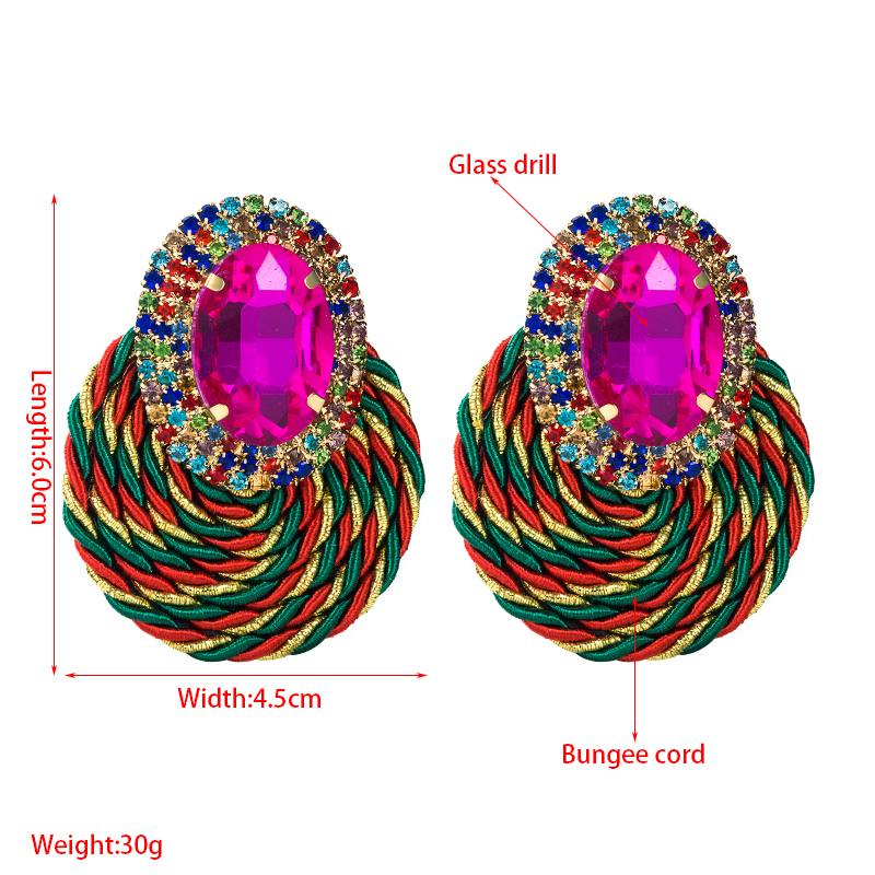 Personalized Exaggerated Oval Glass Diamond Handmade Line Weaving Earrings display picture 1