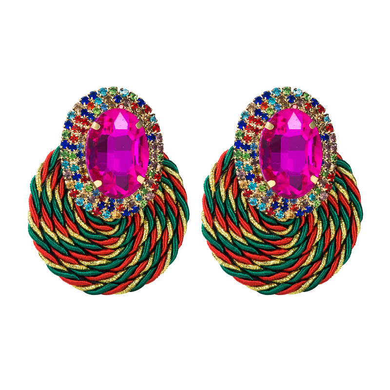 Personalized Exaggerated Oval Glass Diamond Handmade Line Weaving Earrings display picture 12
