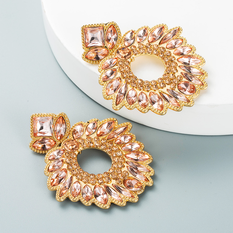 Fashion Temperament Geometric Flower Earrings Alloy Inlaid With Color Rhinestones display picture 6