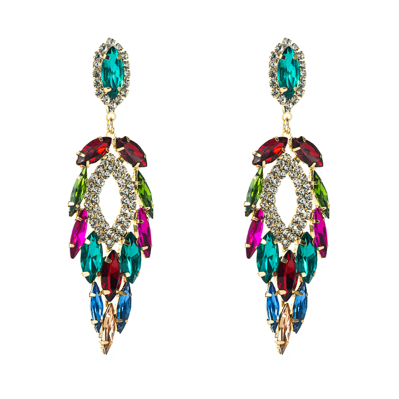 Exaggerated Personality Multi-layer Alloy Inlaid Color Rhinestone Pendant Earrings display picture 3