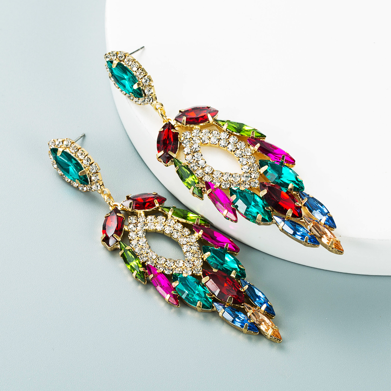 Exaggerated Personality Multi-layer Alloy Inlaid Color Rhinestone Pendant Earrings display picture 4