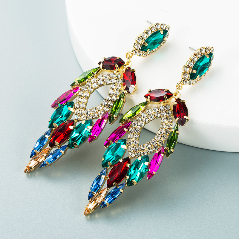 Exaggerated Personality Multi-layer Alloy Inlaid Color Rhinestone Pendant Earrings display picture 5