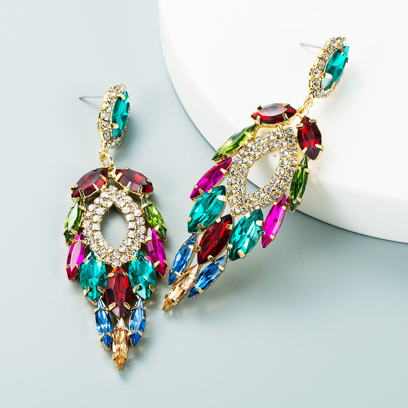 Exaggerated Personality Multi-layer Alloy Inlaid Color Rhinestone Pendant Earrings display picture 6
