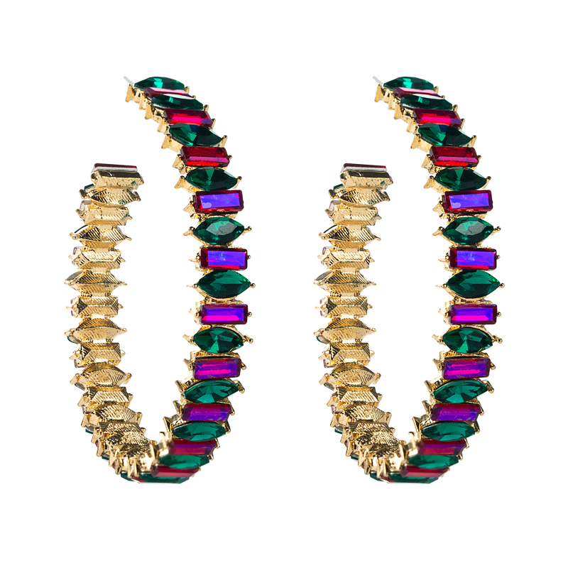 Exaggerated Creative Alloy C-shaped Earrings Color Diamond Earrings display picture 9