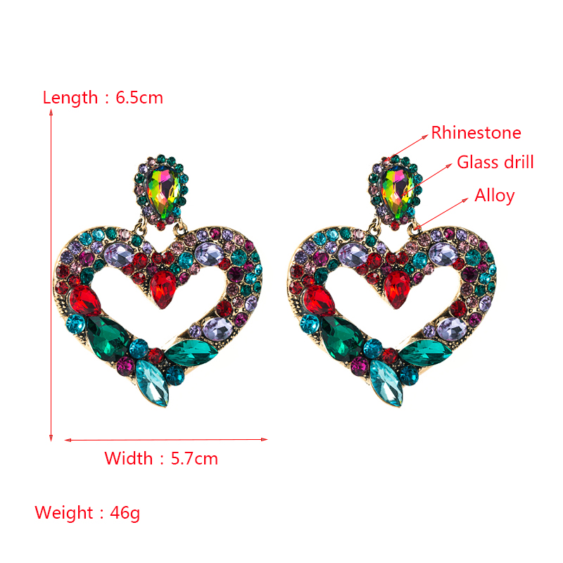 Wholesale Alloy Diamond-studded Color Rhinestone Heart-shaped Earrings display picture 1