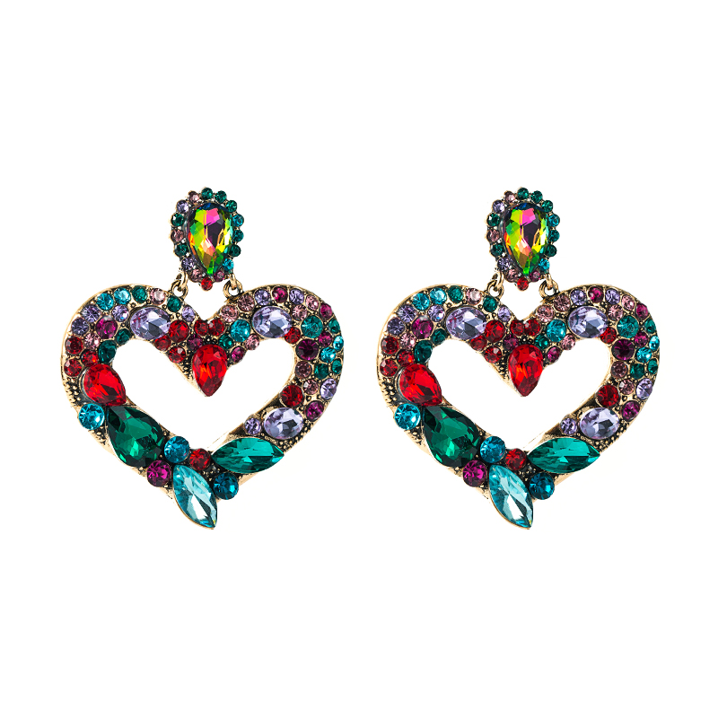 Al Por Mayor Aretes En Forma De Corazón De Diamantes De Imitación De Color Tachonado De Diamantes De Aleación display picture 4