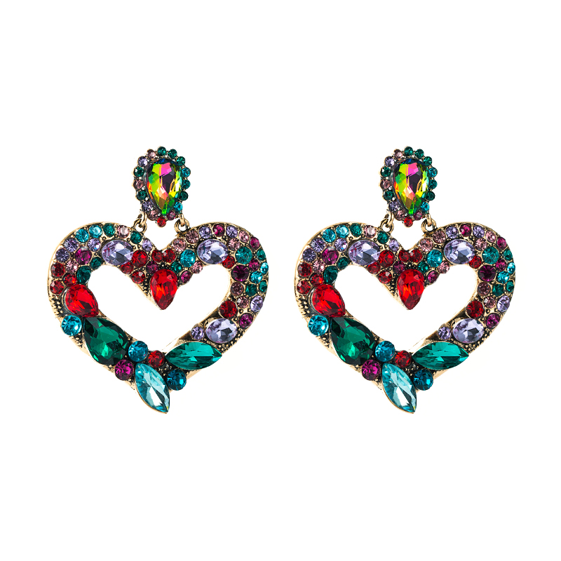 Wholesale Alloy Diamond-studded Color Rhinestone Heart-shaped Earrings display picture 4